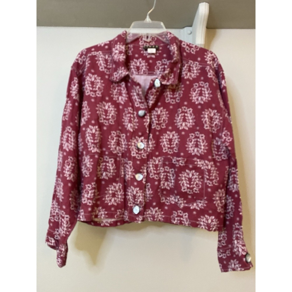 VTG LIZ & JANE LINEN Red‎ Bandana Boxy Jacket M Lagenlook